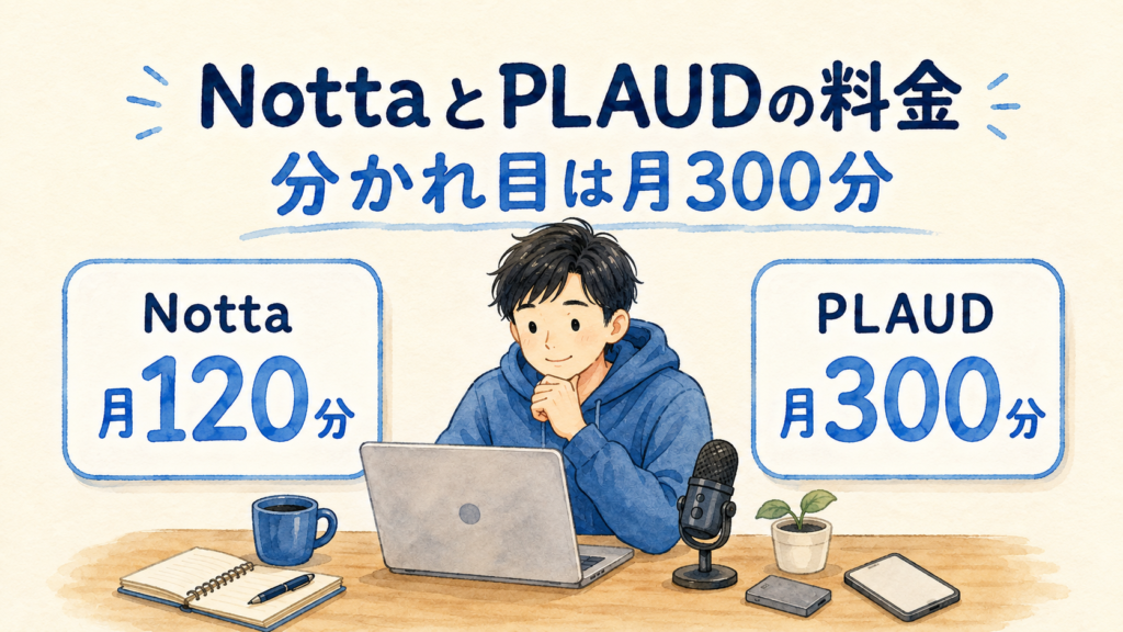 NottaとPLAUDの料金は月300分で逆転！本体代込みの3年総額で決める